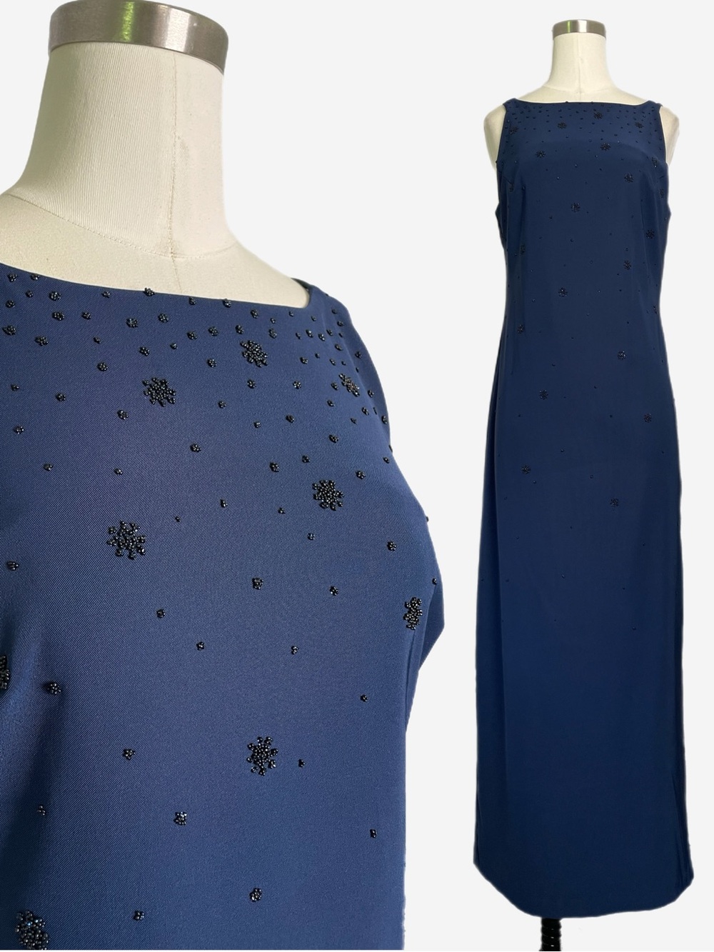 Vintage Y2K CDC Blue high neck beaded maxi gown bridesmaid formal minimalist S/M
